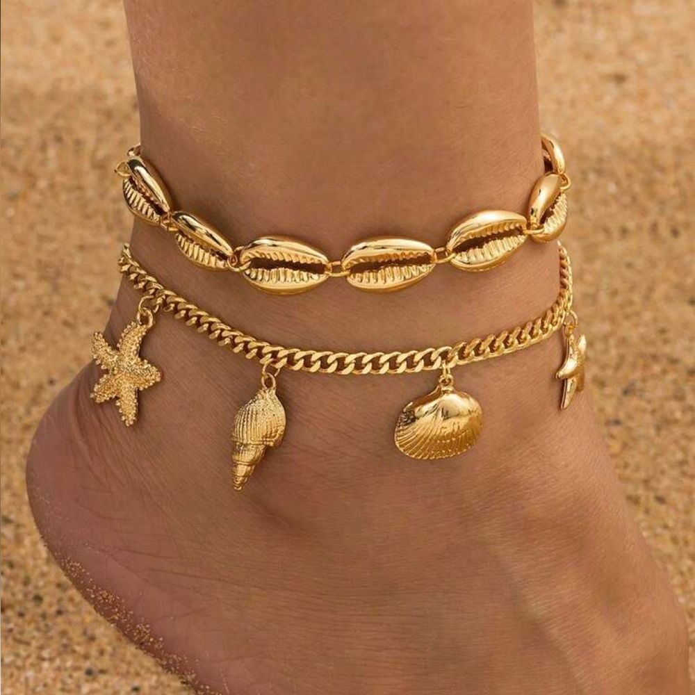 Gold Shell Charm Anklet Set M732